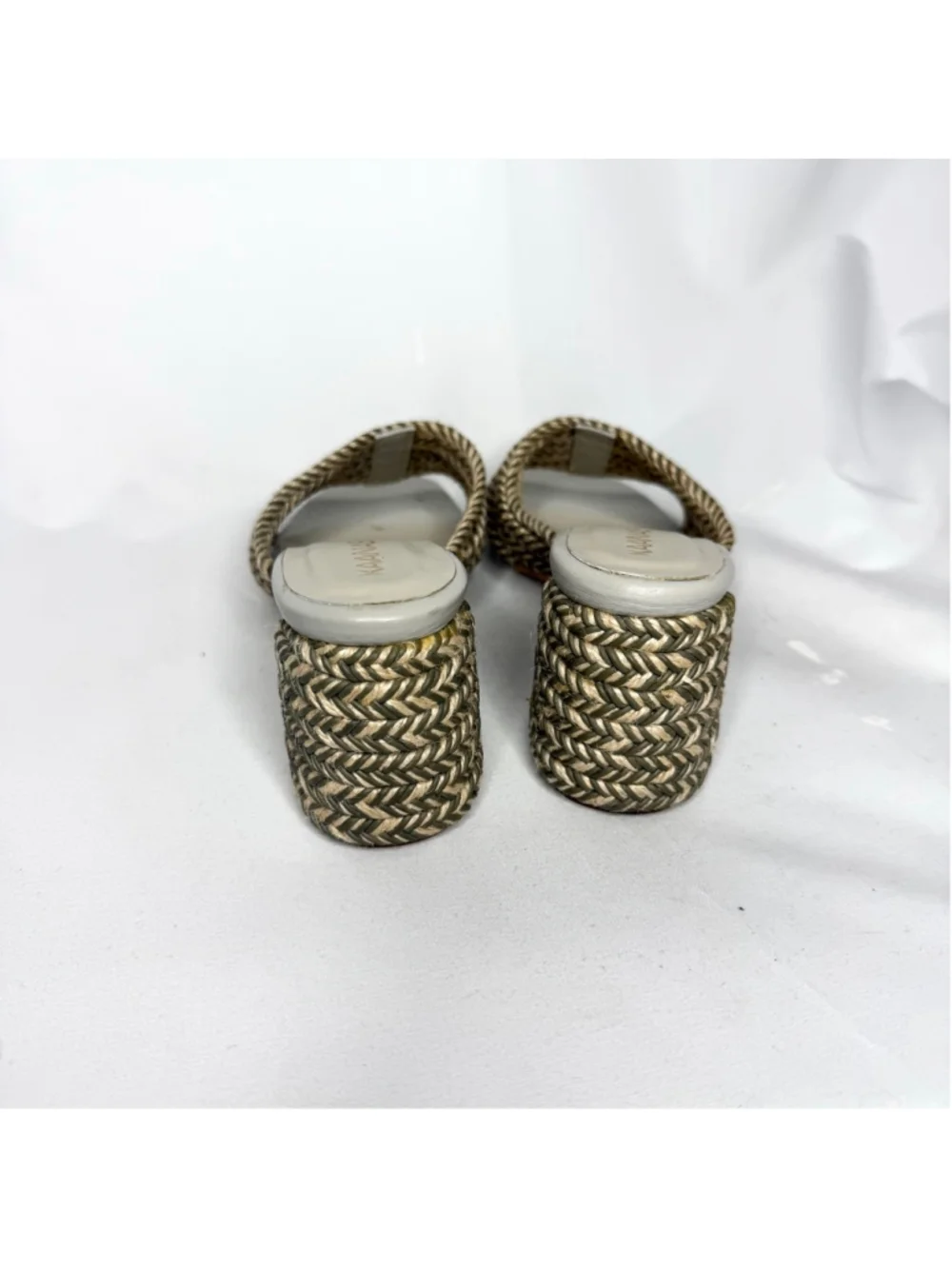 Women's KAANAS Beige Grey Woven Jute Block Heel Sandals Size 8
